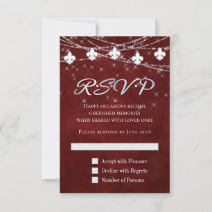 Fleur de Lis Dark Red Lights   Moody Crimson RSVP Kaartje
