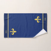 Fleur de Lis dorée & monogramme sur fond bleu mari (Serviette à main)