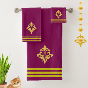 Fleur de lis dorée, trois bandes sur bordeaux