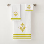 Fleur de lis dorée, trois bandes sur fond blanc (En situation)