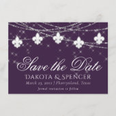 Fleur de Lis Eggplant Paars Lights | Moody Plum Save The Date (Voorkant)