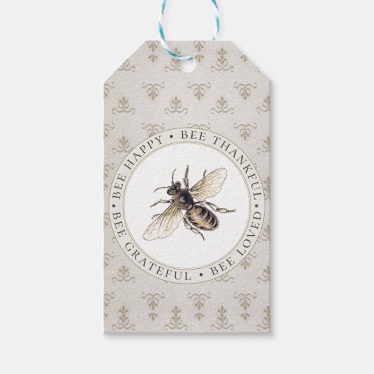 Fleur de Lis Elegant Honey Bee Grateful Gift Label Cadeaulabel (Voorkant)