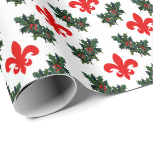Fleur de Lis en Holly Wrapping Paper Cadeaupapier
