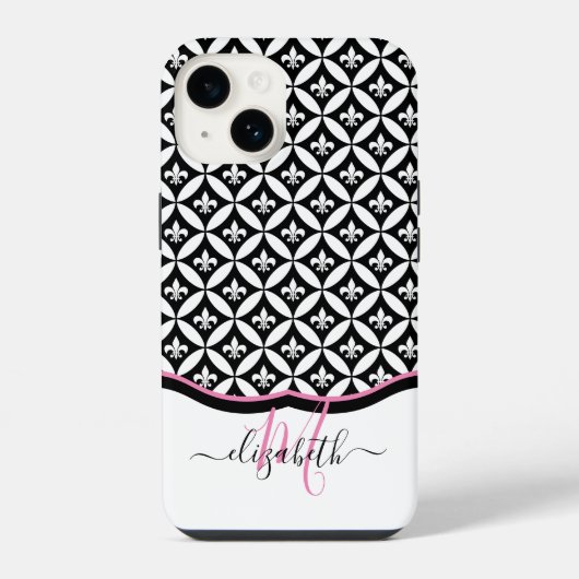 Fleur de Lis Eternity Patroon Monogram - Zwart iPhone Hoesje (Achterkant)