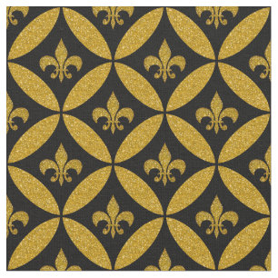 Fleur de Lis Eternity Pattern Faux Gold Zwart Stof