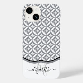 Fleur de Lis Eternity Pattern Monogram - Grijs Case-Mate iPhone 14 Hoesje