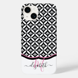Fleur de Lis Eternity Pattern Monogram - Zwart Case-Mate iPhone 14 Hoesje