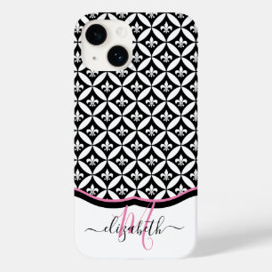 Fleur de Lis Eternity Pattern Monogram - Zwart Case-Mate iPhone 14 Hoesje