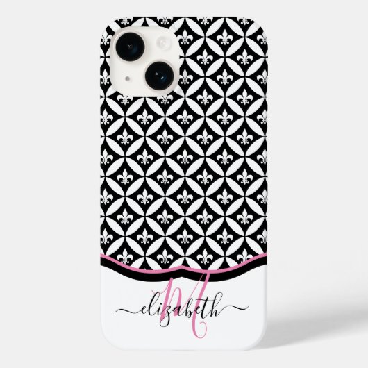 Fleur de Lis Eternity Pattern Monogram - Zwart Case-Mate iPhone Case (Achterkant)
