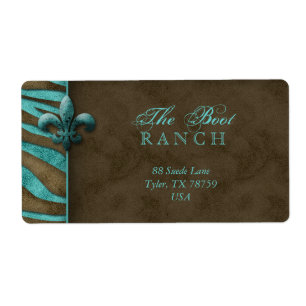 Fleur de Lis Étiquette de adresse Bleu Brown Zebra