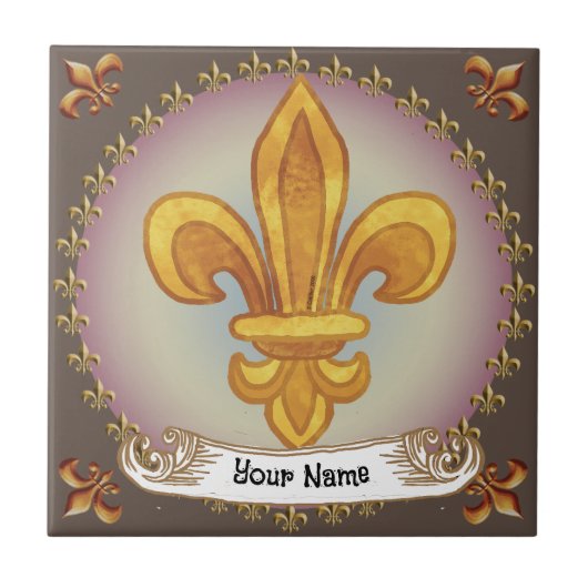 Fleur de Lis Family Crest Achternaam Tegeltje (Voorkant)