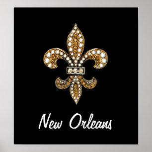 Fleur De Lis Flat New Orleans Poster Or Noir