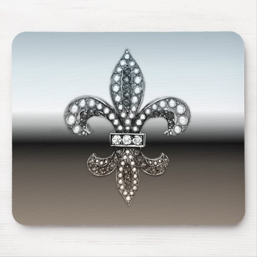 Fleur De Lis Flor New Orleans Silver Black Muismat (Voorkant)