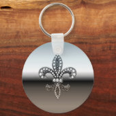 Fleur De Lis Flor New Orleans Silver Black Sleutelhanger (Voorkant)