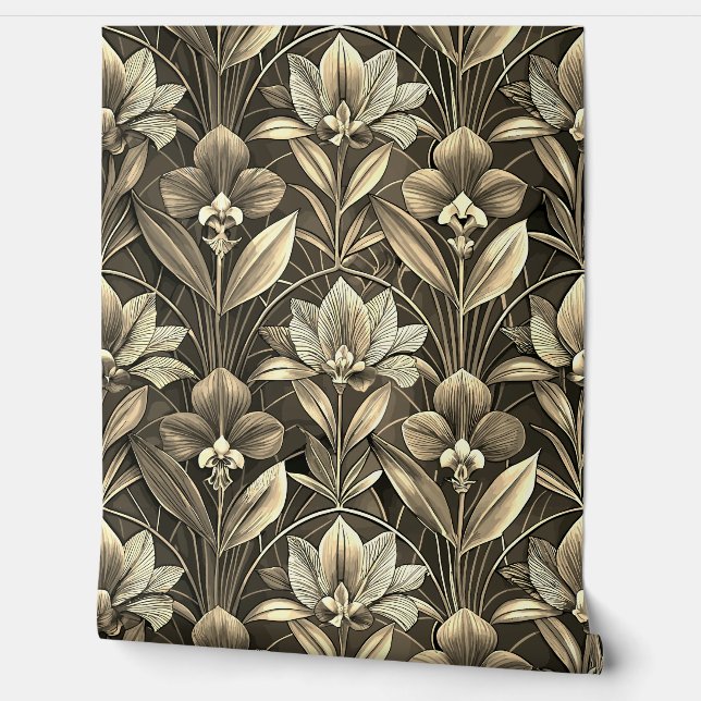 Fleur de lis Geometric Art Deco Gold Pattern Behang (Afrollen)