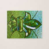 Fleur De Lis Glas in lood Green Legpuzzel (Horizontaal)