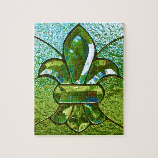 Fleur De Lis Glas in lood Green Legpuzzel (Verticaal)