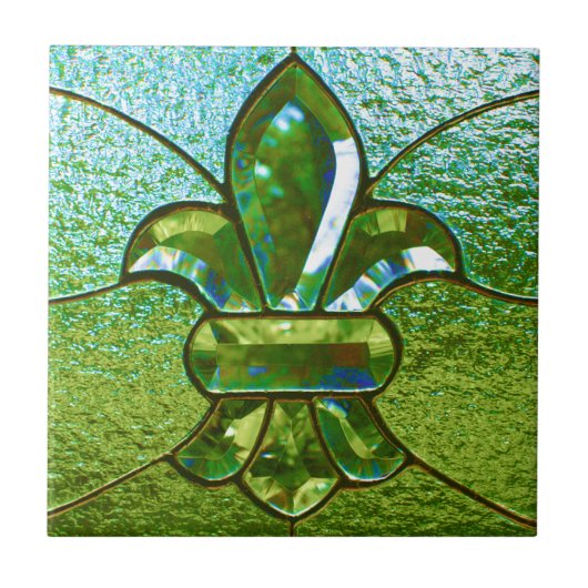 Fleur De Lis Glas in lood Green Tegeltje (Voorkant)