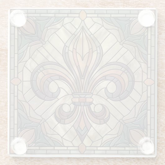 Fleur-de-lis - Glas in lood mozaïekkunst Glazen Onderzetter (Achterkant)