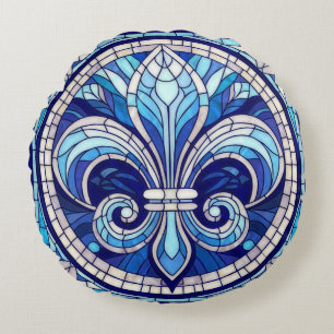 Fleur-de-lis - Glas in lood mozaïekkunst Rond Kussen