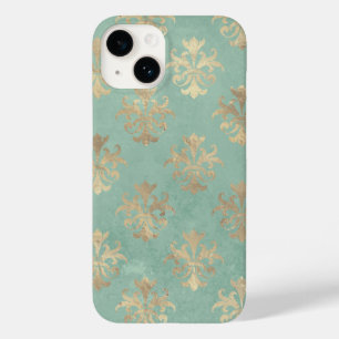 Fleur de lis gold and blauwgroen green  patina Case-Mate iPhone 14 hoesje