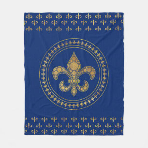 Fleur-de-lis - Gold en Royal Blue Fleece Deken