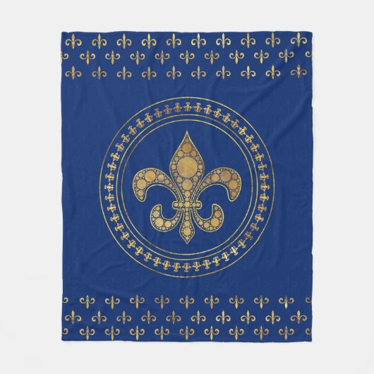 Fleur-de-lis - Gold en Royal Blue Fleece Deken (Voorkant)