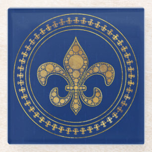 Fleur-de-lis - Gold en Royal Blue Glazen Onderzetter