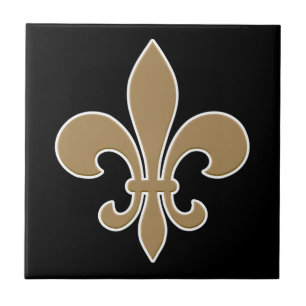 Fleur DE Lis Gold met Wit en Zwart Overzicht Tegeltje