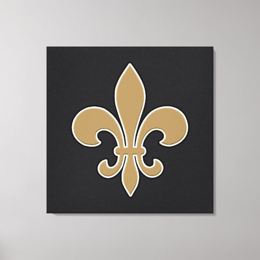 Fleur de Lis Gold met witte en zwarte omtrek Canvas Afdruk (Voorkant)