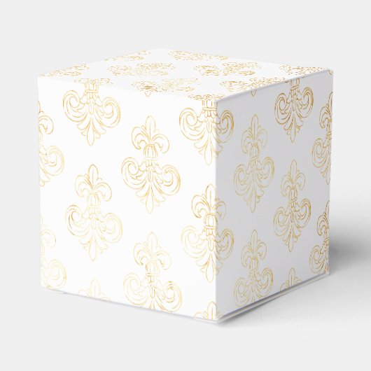 Fleur de Lis Goud patroon - Rococo Crest Bruiloft Bedankdoosjes (Achterkant)
