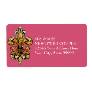 Fleur de Lis Goud Zwart Formeel Elegant Hot Pink Etiket