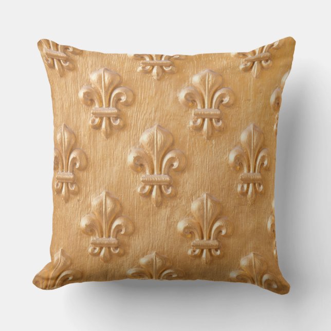 fleur de lis, goudbeschilderd hout,  hout buitenkussen (Voorkant)