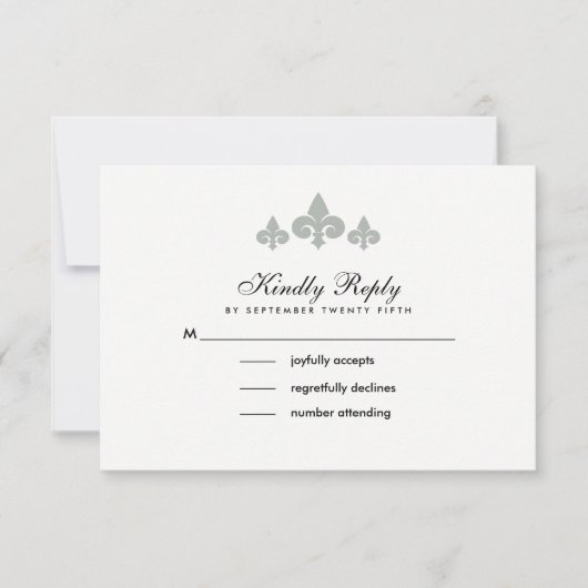 Fleur-de-lis Gray White Wedding RSVP Kaarten (Voorkant)