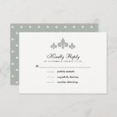 Fleur-de-lis Gray White Wedding RSVP Kaarten (Voorkant / Achterkant)