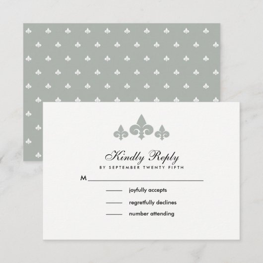Fleur-de-lis Gray White Wedding RSVP Kaarten Kaartje (Voorkant / Achterkant)