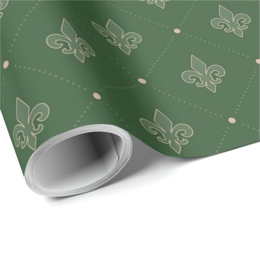 Fleur De Lis Green French Damask Pattern Cadeaupapier (Rol Hoek)