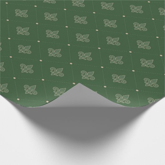 Fleur De Lis Green French Damask Pattern Cadeaupapier (Hoek)