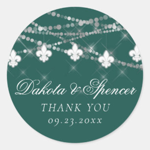 Fleur de Lis Green Lights Moody Dark Wedding Ronde Sticker