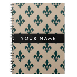 Fleur de Lis, Green on Beige, Royal, Your Name Notitieboek