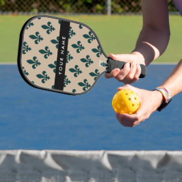 Fleur de Lis, Green on Beige, Royal, Your Name Pickleball Paddle