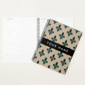 Fleur de Lis, Green on Beige, Royal, Your Name Planner (Display)