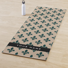 Fleur de Lis, Green on Beige, Royal, Your Name Yogamat