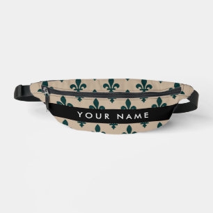 Fleur de Lis, Groen op Beige, Koninklijk, Uw Naam Heuptasje