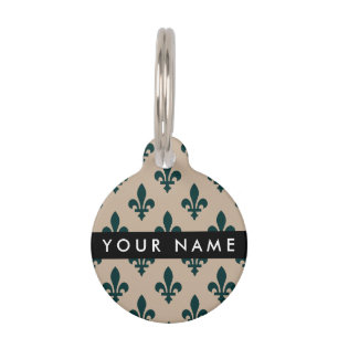 Fleur de Lis, Groen op Beige, Koninklijk, Uw Naam Huisdierpenning