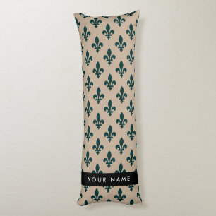 Fleur de Lis, Groen op Beige, Koninklijk, Uw Naam Lichaamskussen