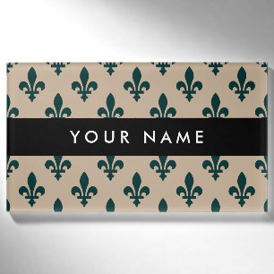 Fleur de Lis, Groen op Beige, Koninklijk, Uw Naam Naambadge