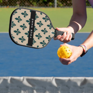 Fleur de Lis, Groen op Beige, Koninklijk, Uw Naam Pickleball Paddle