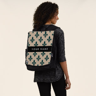 Fleur de Lis, Groen op Beige, Koninklijk, Uw Naam Rugtassen