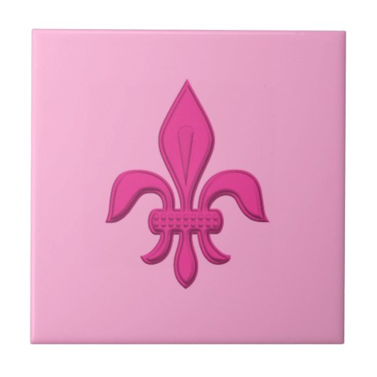 Fleur de Lis in Fuchsia Pink in lichtroze Tegeltje (Voorkant)